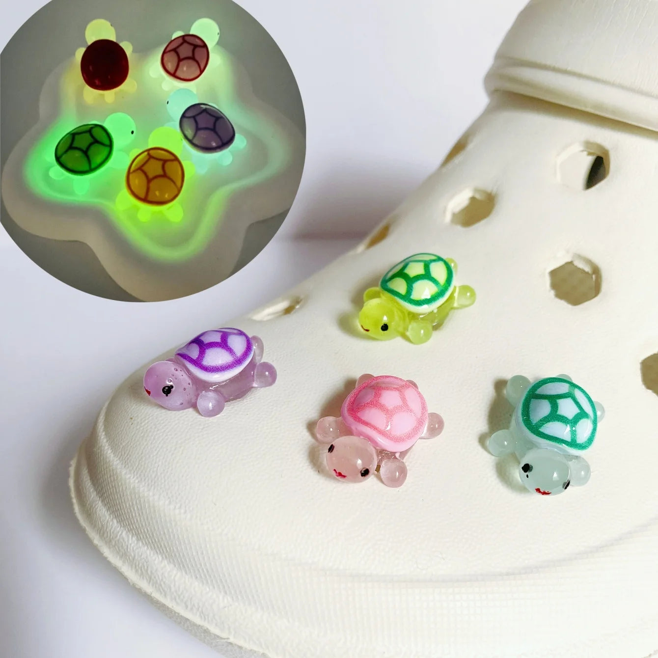 4-pack Luminous 3D Turtles – Shoe Decorations for Clogs or Open Toe Shoes