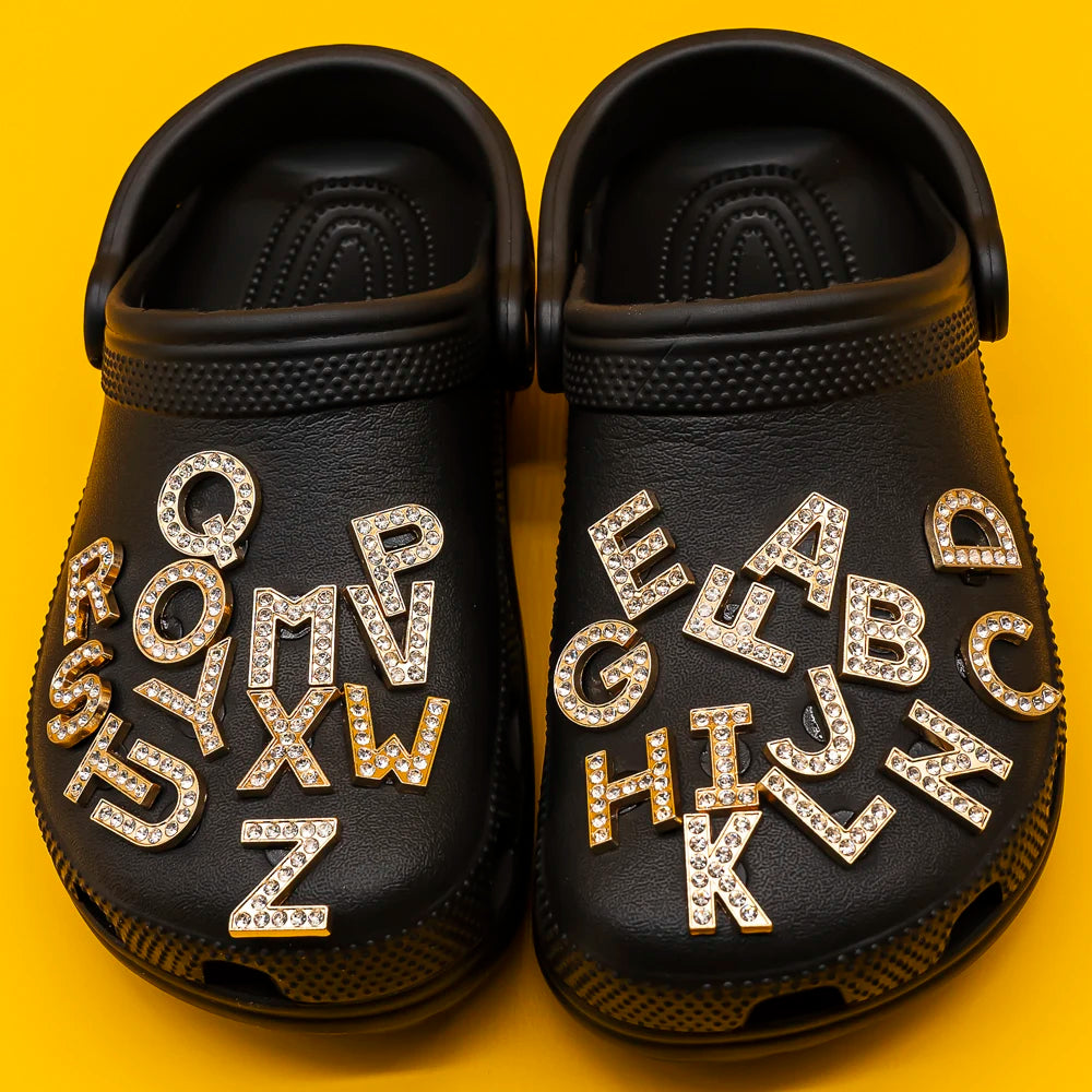 1 pc Luxurious Metal Charm – Bling Shoe Decoration with Gold-Colored Letters 