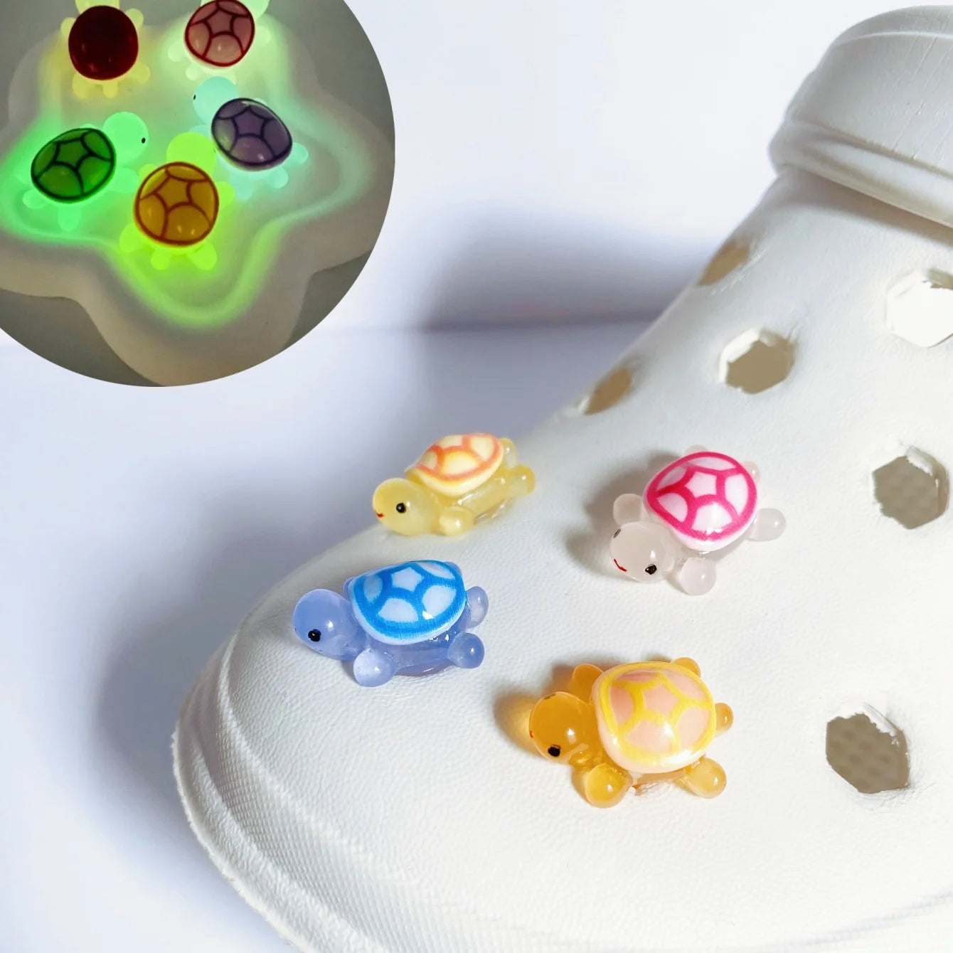 4-pack Luminous 3D Turtles – Shoe Decorations for Clogs or Open Toe Shoes